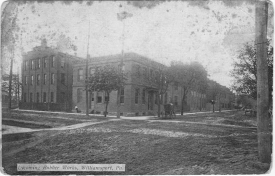 PHOTO PROVIDED This postcard from 1909 shows an image of the Lycoming Rubber Co. facility at Rose Street and the former Erie Avenue.